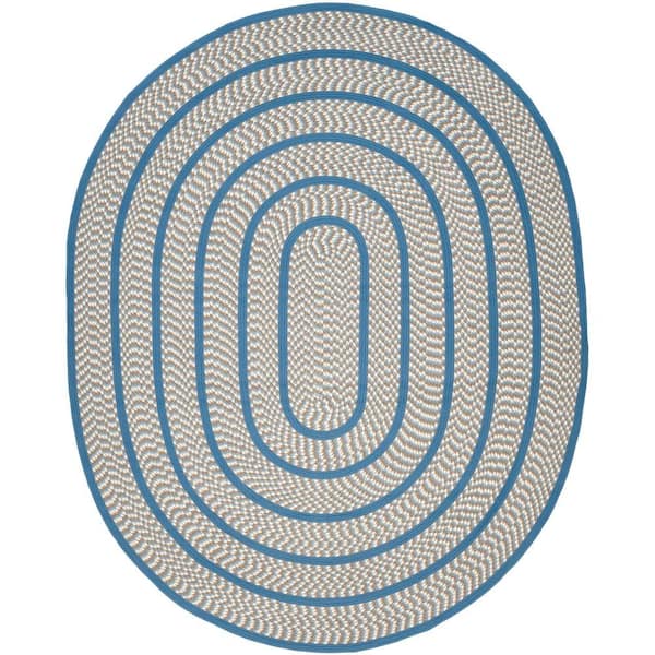 SAFAVIEH Braided Ivory/Blue Doormat 3 ft. x 4 ft. Oval Border Area Rug