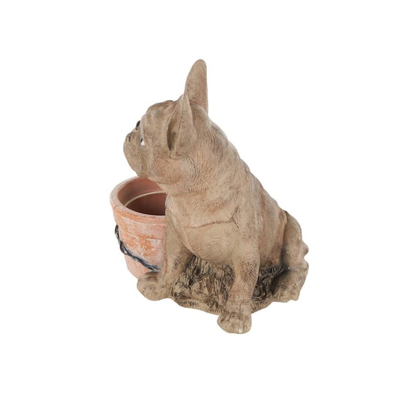 Litton Lane 11 in. x 10 in. Medium Brown Resin Dog Textured Pot Planter with Antique Pot