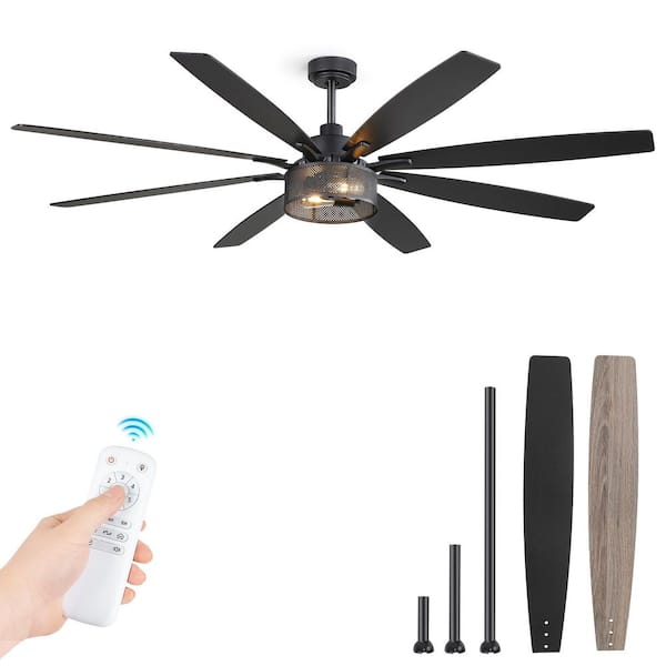 MOKSILED 72 in. Smart Indoor Black Bright LED Downrod Caged Ceiling Fans with Lights and Remote Control and Dual-Color Blades
