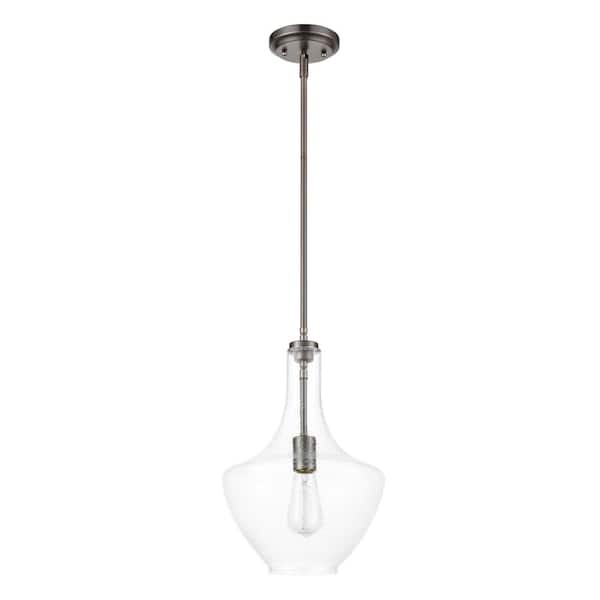 Light Society Sienna 1-Light Modern Bronze Pendant with Seeded Glass Shade