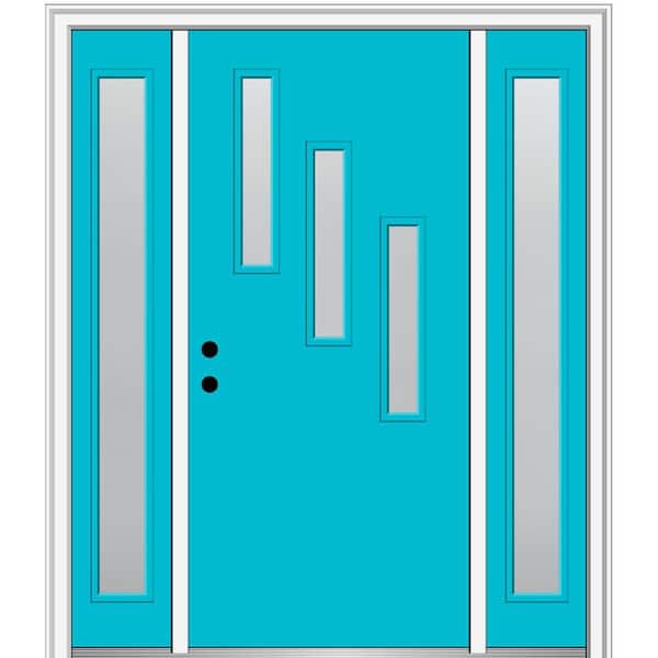 MMI Door 64.5 in. x 81.75 in. Davina Right-Hand Inswing 3-Lite Frosted Painted Fiberglass Smooth Prehung Front Door w/ Sidelites