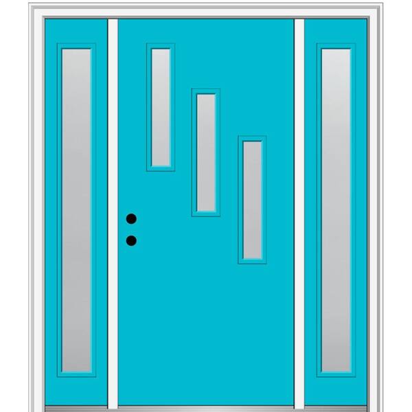 MMI Door 68.5 in. x 81.75 in. Davina Right-Hand Inswing 3-Lite Frosted Painted Fiberglass Smooth Prehung Front Door w/ Sidelites