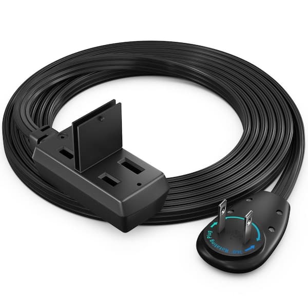 MAXIMM 6 ft. 16/2 Light Duty Indoor Extension Cord 360° Rotating Flat Plug 2-Prong Flat Wire with Cover, Black