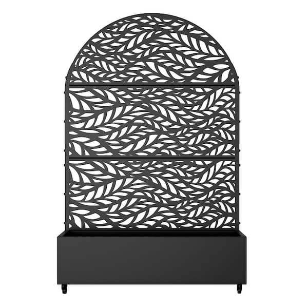 PexFix 47 in. x 16 in. x 12 in. Black Steel Leaf-shaped Outdoor Planting Box with 73 in. x 47 in. bins Climbing Frame (1-Pack)