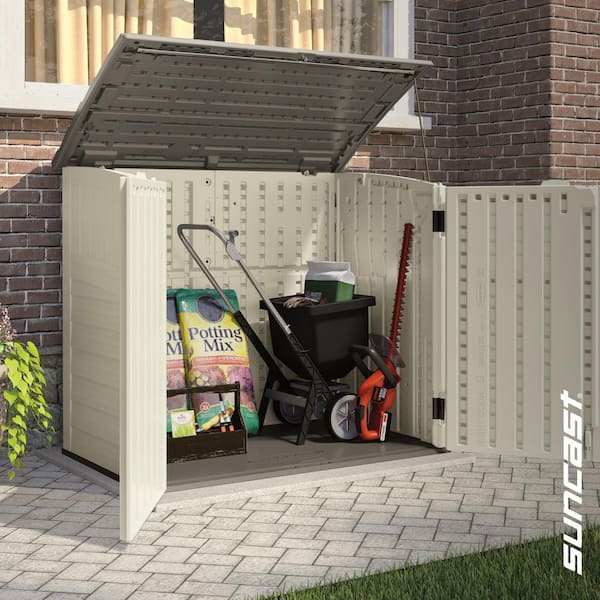 4 ft. 5 in. W x 2 ft. 8.5 in. D x 3 ft. 9.5 in. H Plastic Resin Horizontal Storage Cabinet Shed in Vanilla (Beige)