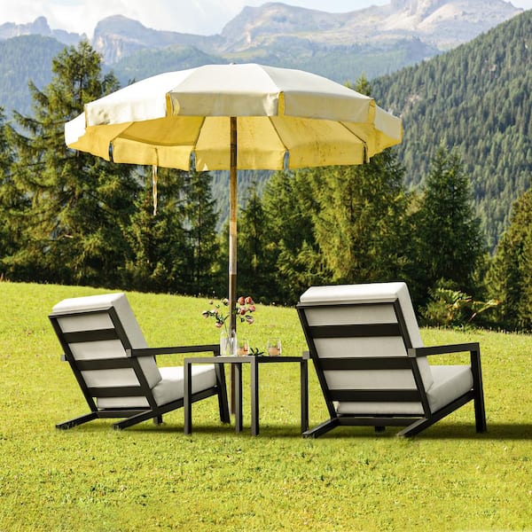 EGEIROSLIFE 3-Piece Dark Gray Aluminum Adirondack Chair with End Table and Gray Cushions