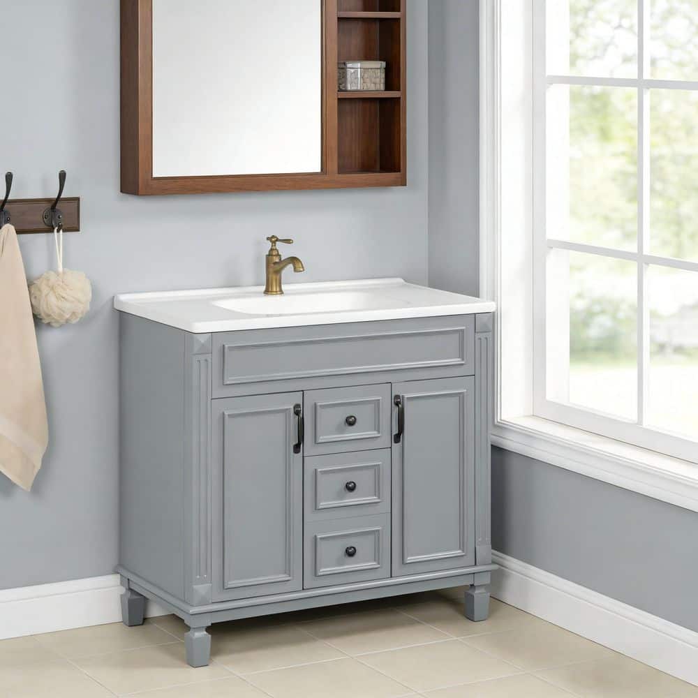 Ximuprmy Solid Wood 36 in. Bath Vanity Cabinet without Top in
