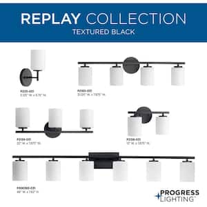 Replay Collection 13 in. 2-Light Black Etched Glass Modern Bathroom Vanity Light