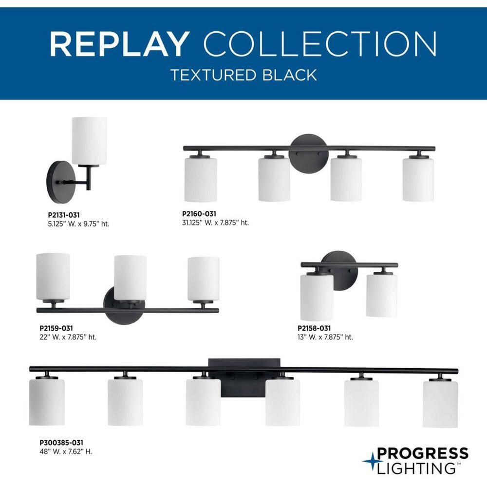 Textured Black Six-Light Bath Vanity with Etched Glass Shades