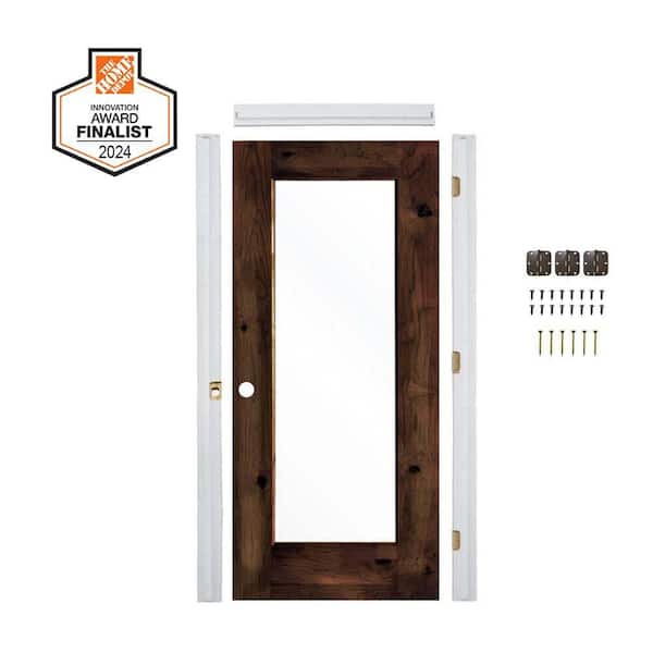 DIY RTA Kit 36inx80in. RH 1-Lite Clear Glass Red Mahogany Stain Knotty Alder Wood Single Ready To Assemble Interior Door