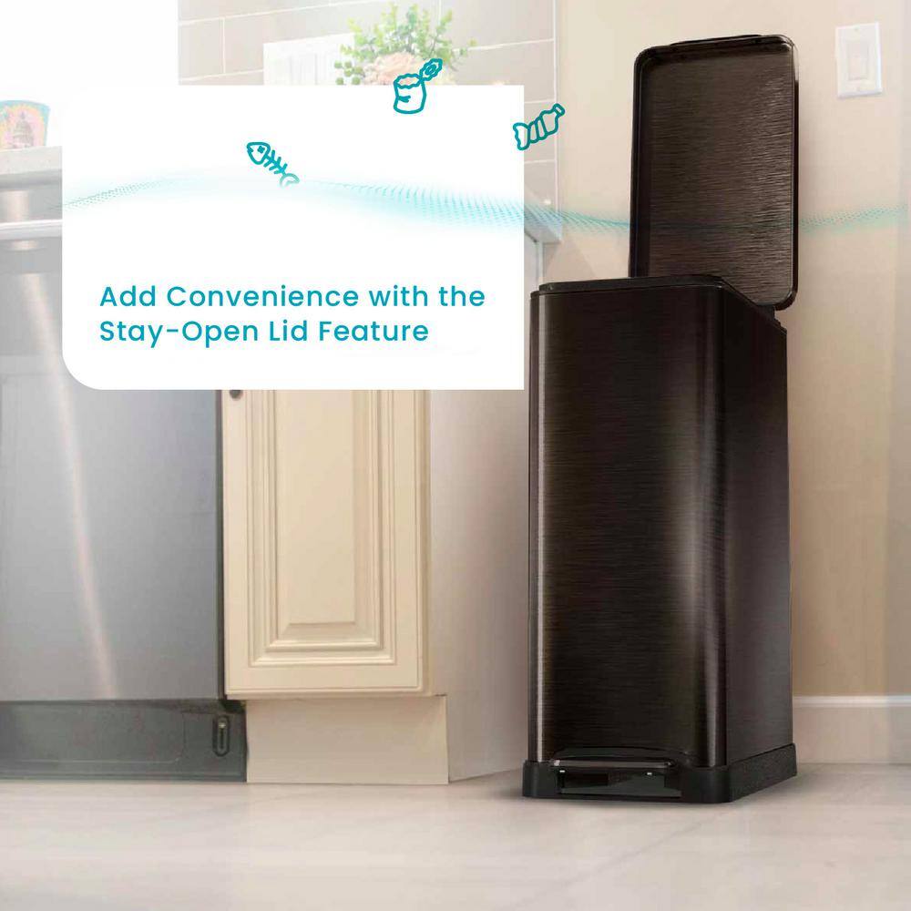 Slim Black Stainless Steel 12 Gallon Step Pedal Trash Can