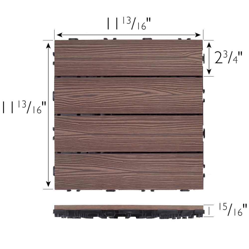 Russet Canyon Brown Wood Composite Square Deck Tiles, 12-Inch, 6-Pack
