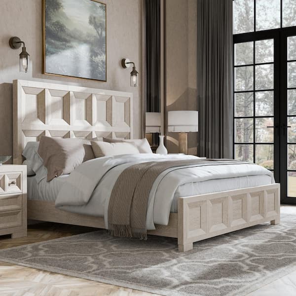 Furniture of America Flonnin Modern Classic Tawny Brown Wood Frame Queen Coffered Panel Bed