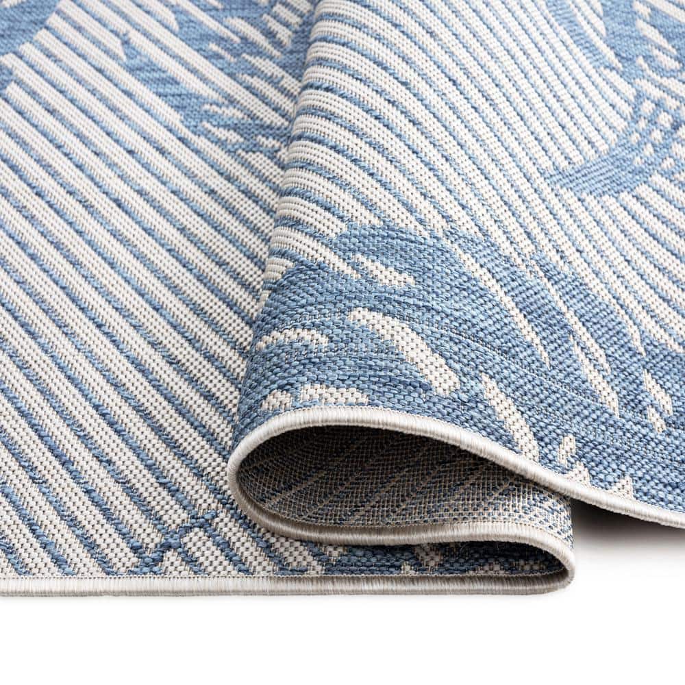 Silver and Blue 8' x 10' Reversible Synthetic Area Rug