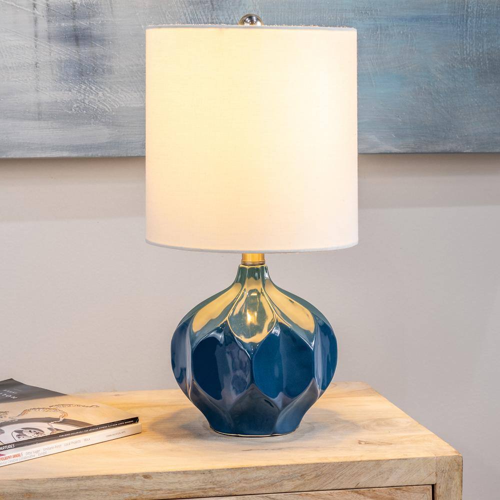 18.5" Blue Ceramic Table Lamp with White Shade