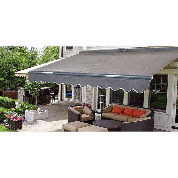 Aleko 12 Ft Half Cassette Retractable Awning 120 In Projection In Grey Awc12x10gy80 Hd The Home Depot