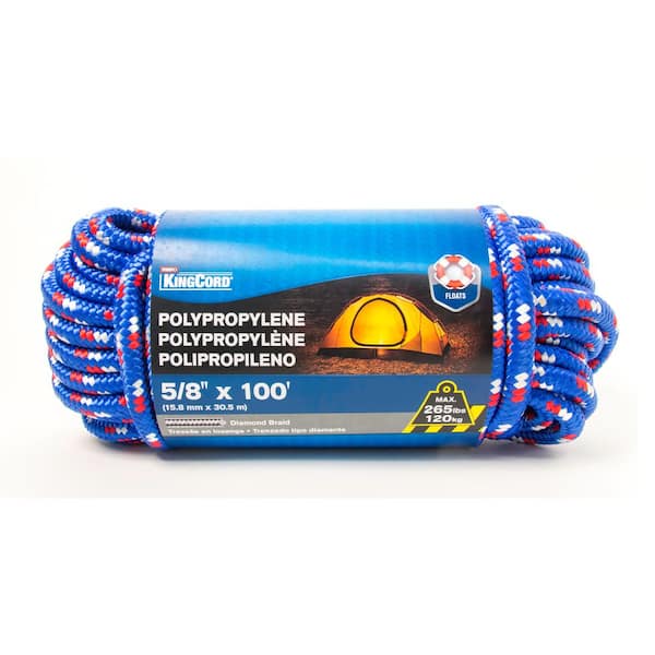 5/8 in. x 100 ft. Diamond Braid Polypropylene Rope, Assorted Green or Blue Finish