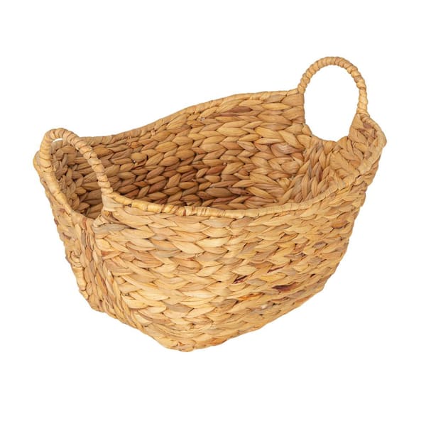 HOUSEHOLD ESSENTIALS Natural Water Hyacinth Basket with Handles