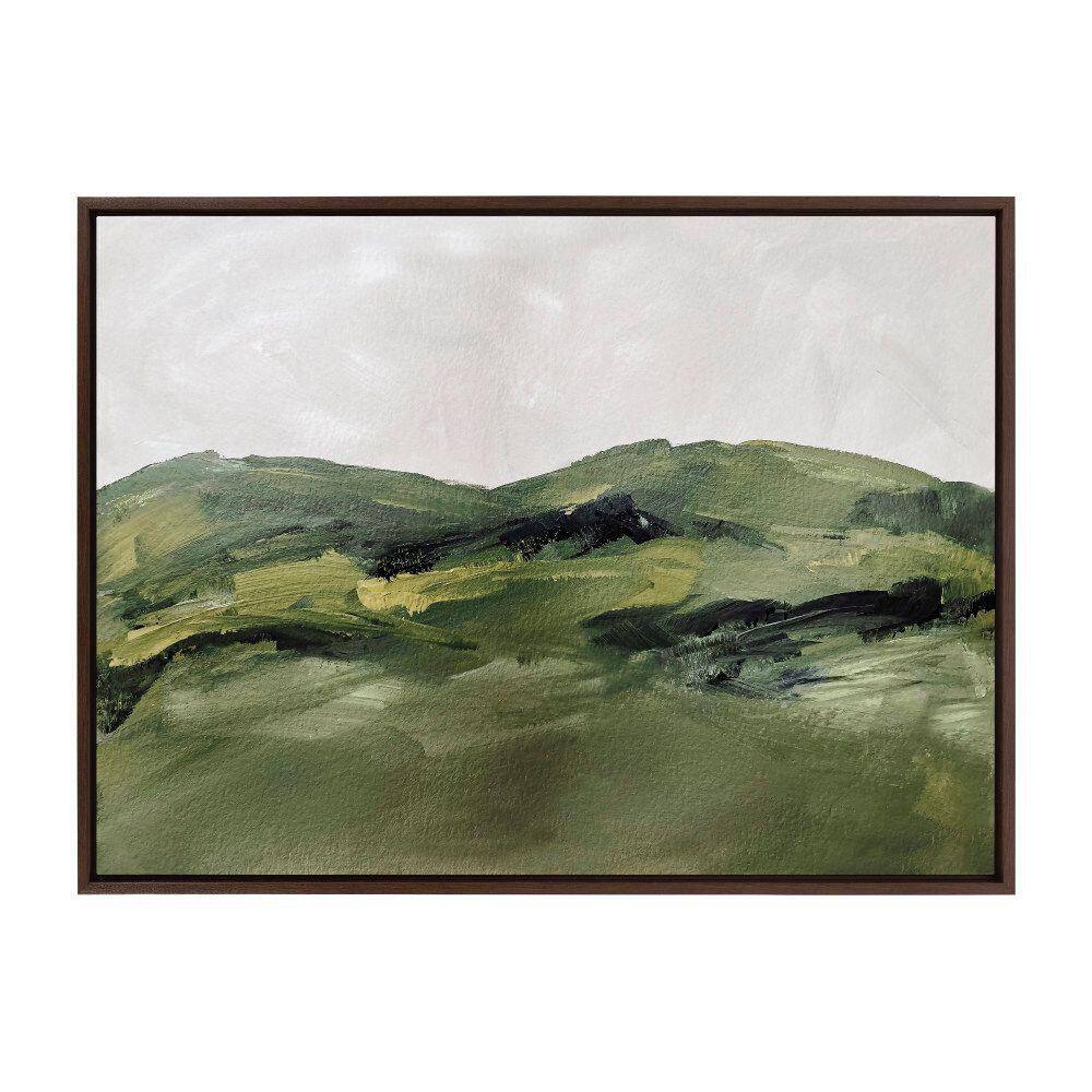 Green Mountain Landscape 30.87" x 41.87" Canvas Print with Brown Frame