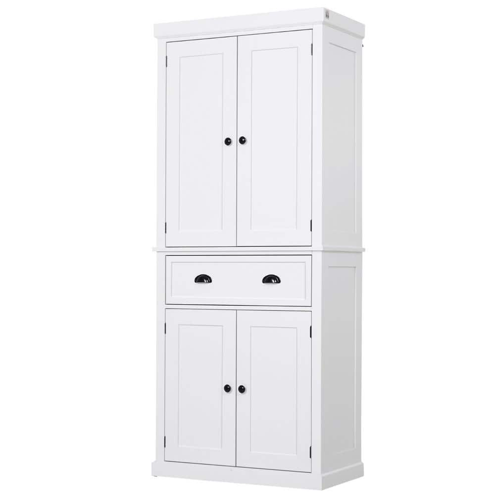 HOMCOM White Wood 23.5 in. Pantry Cabinet with Drawer and Adjustable  Shelves 835-946V80WT - The Home Depot