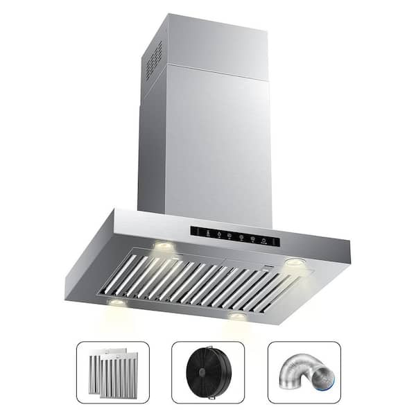 30 in. 900 CFM Ductless Island Range Hood in Stainless Steel with Gesture Sensing, Touch Control and LED Lights