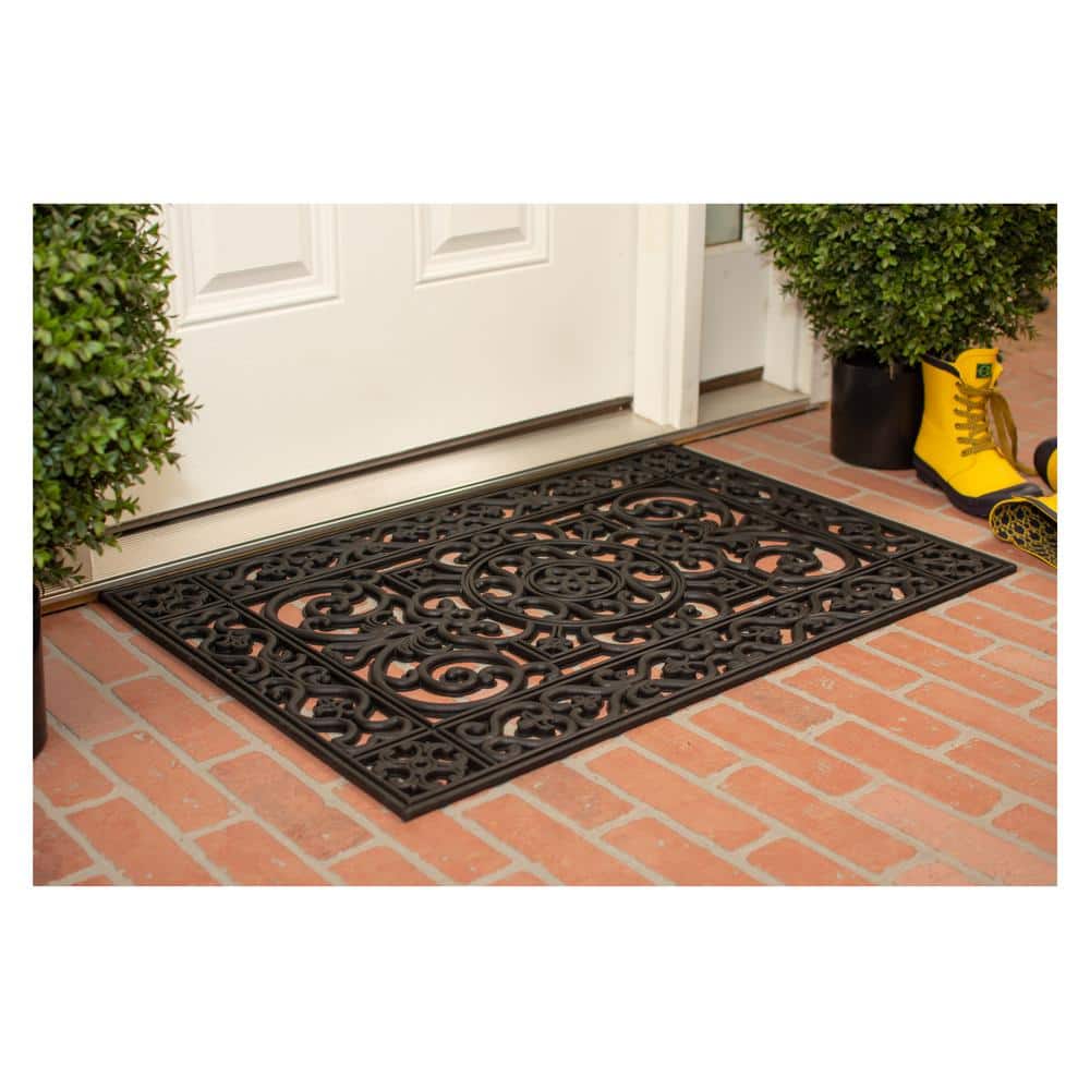 Black Rubber Rectangular Indoor/Outdoor Doormat