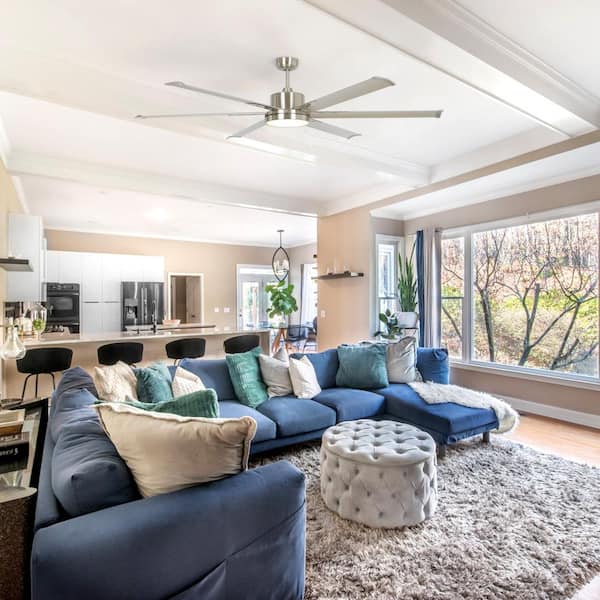 65 in. Integrated LED Indoor Brushed Nickel Ceiling Fan with Light and Remote Control