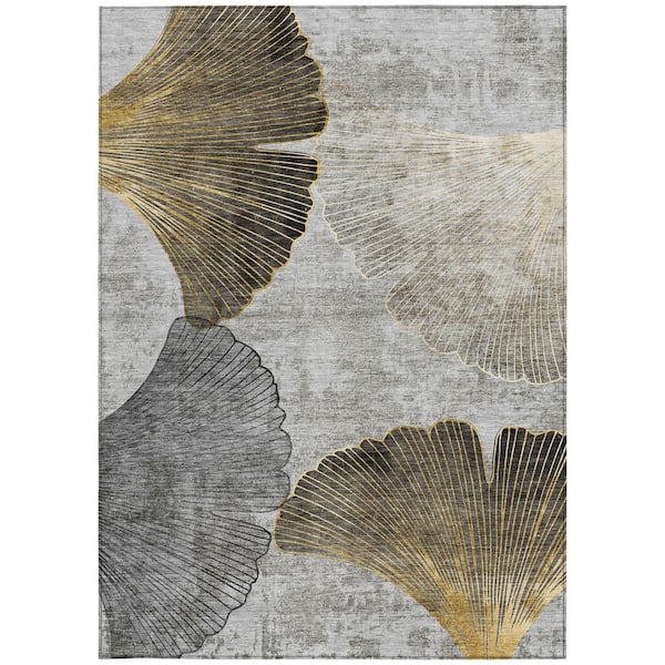 Gray, Charcoal, Silver 3 X 5 ft. Woven Floral Polyester Rectangle Indoor / Outdoor Area Rug