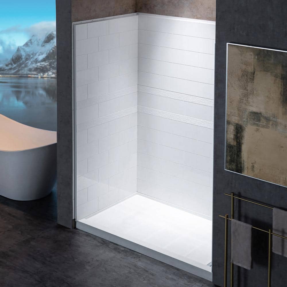 High Gloss White 4-Piece Glue Up Alcove Shower Surround