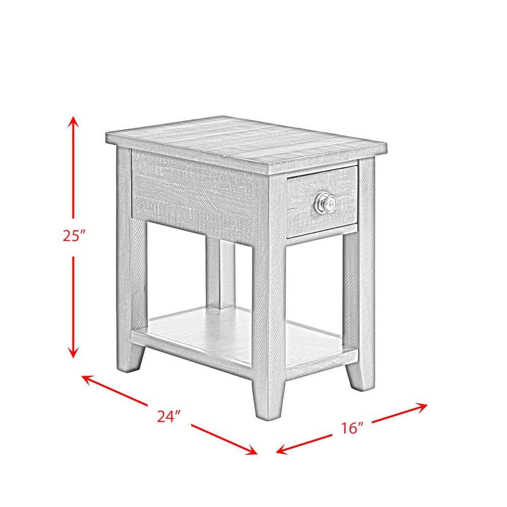 Transitional Brown Wood & Metal Chairside Table with USB Storage