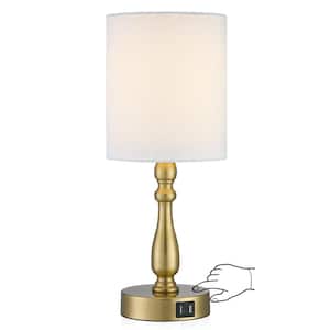 16.5 in. Brass Touch Control 3-Way Table Lamp with 2 USB Ports, 4-Watt LED Bulb Included