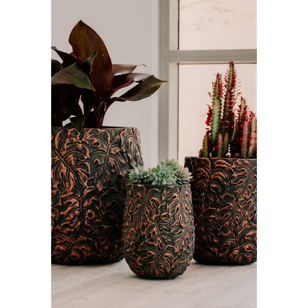 Modern Brown and Bronze Fiberstone Outdoor Indoor Planter Set