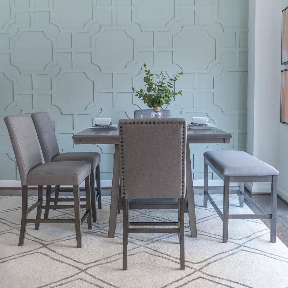 Saanvi 6-Piece Square Gray Wood Top Counter Height Dining Set Seats 6 price history on PriceWatchPro