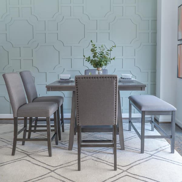 Saanvi 6-Piece Square Gray Wood Top Counter Height Dining Set Seats 6