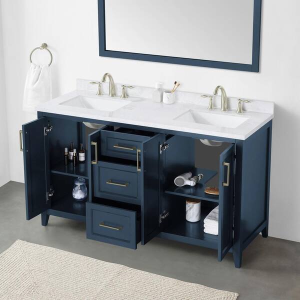 Home Decorators Collection Madsen 60 In W Bath Vanity Grayish Blue With Engineered Stone Top White Basins 60gb The Depot Madsen 60 In W Bath Vanity, Bathroom Sink Vanity Unit Home Depot