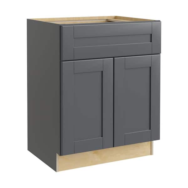 Home Decorators Collection Washington 27 in. W x 24 in. D x 34.5 in. H Assembled Plywood Sink Base Kitchen Cabinet in Onyx with Soft Close