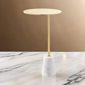 12 in. White and GoldRound Marble End Table with Cone Base