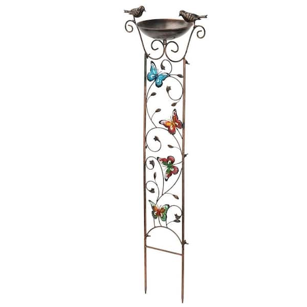 ITOPFOX 40 in. H Outdoor Decorative Butterflies Antique Bird Bath Trellis Detachable Bowl Potted for Garden Climbing Flowers