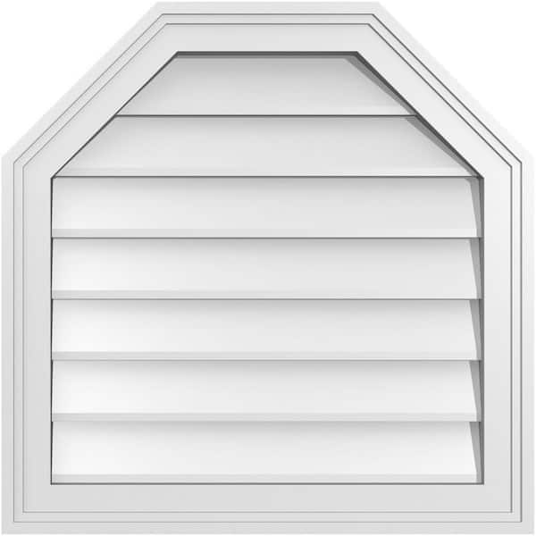 Ekena Millwork 22 in. x 22 in. Octagonal Top Surface Mount PVC Gable Vent: Decorative with Brickmould Frame