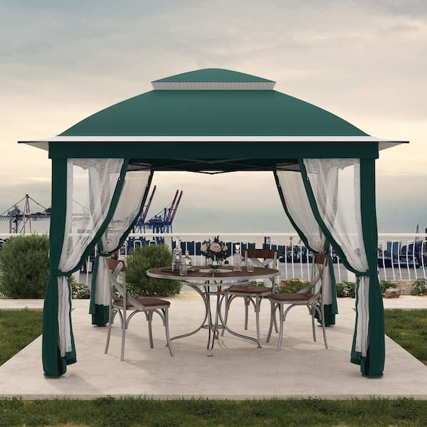 11 ft. x 11 ft. Pro Series Outdoor Instant Canopy Shelter Tent with Mosquito Netting Metal Frame Storage Bag, Green