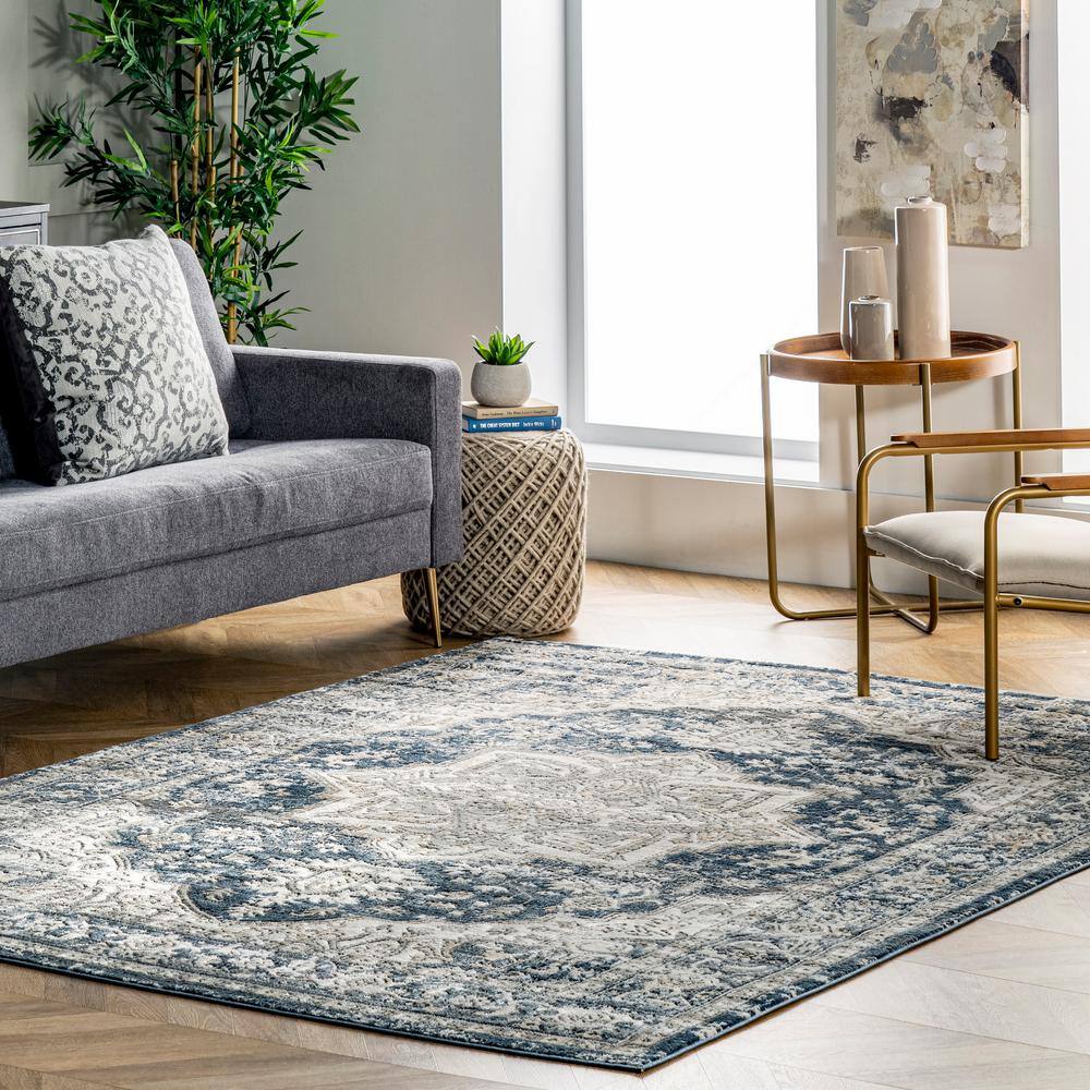 Elysian Blue Medallion 4'x6' Flat Woven Synthetic Area Rug