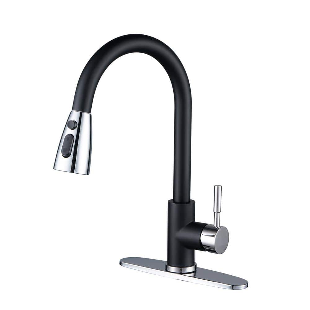 ALEASHA Single Handle Pull Down Sprayer Kitchen Sink Faucet in Black ...