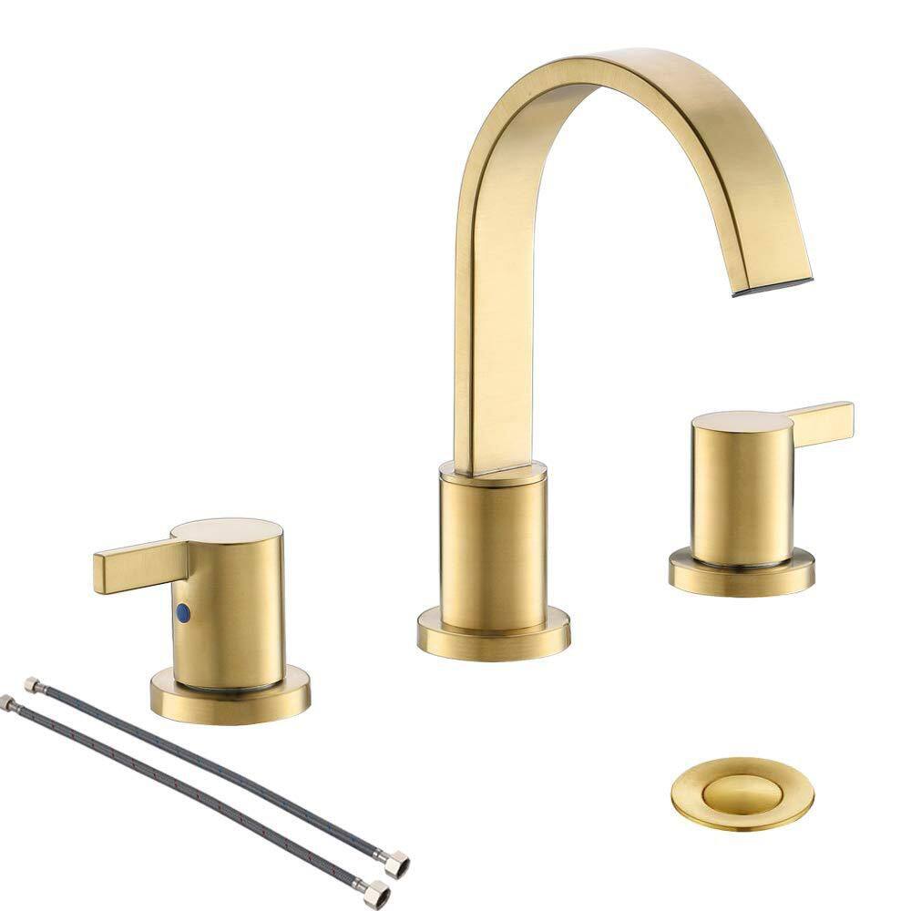 8 Inch 3 Hole 2 Handle Waterfall Widespread Brushed Gold Bathroom Sink Faucet with Metal Pop-Up Drain price history on PriceWatchPro