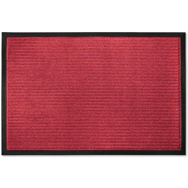 Indoor Outdoor Doormat Maroon 36 in. x 60 in. Stripes Floor Mat