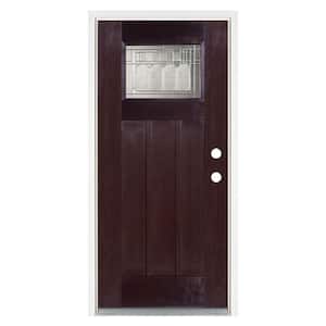 36 in. x 80 in. Dark Walnut Left-Hand Inswing Vintage Classic Craftsman Stained Fiberglass Prehung Front Door