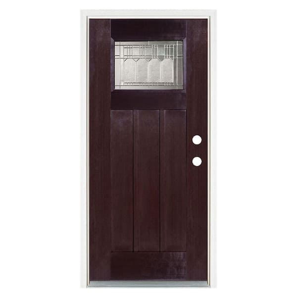 36 in. x 80 in. Dark Walnut Left-Hand Inswing Vintage Classic Craftsman Stained Fiberglass Prehung Front Door