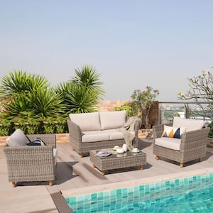 Orlando 4-Piece Wicker Outdoor Sectional Sofa Set with Beige Cushions