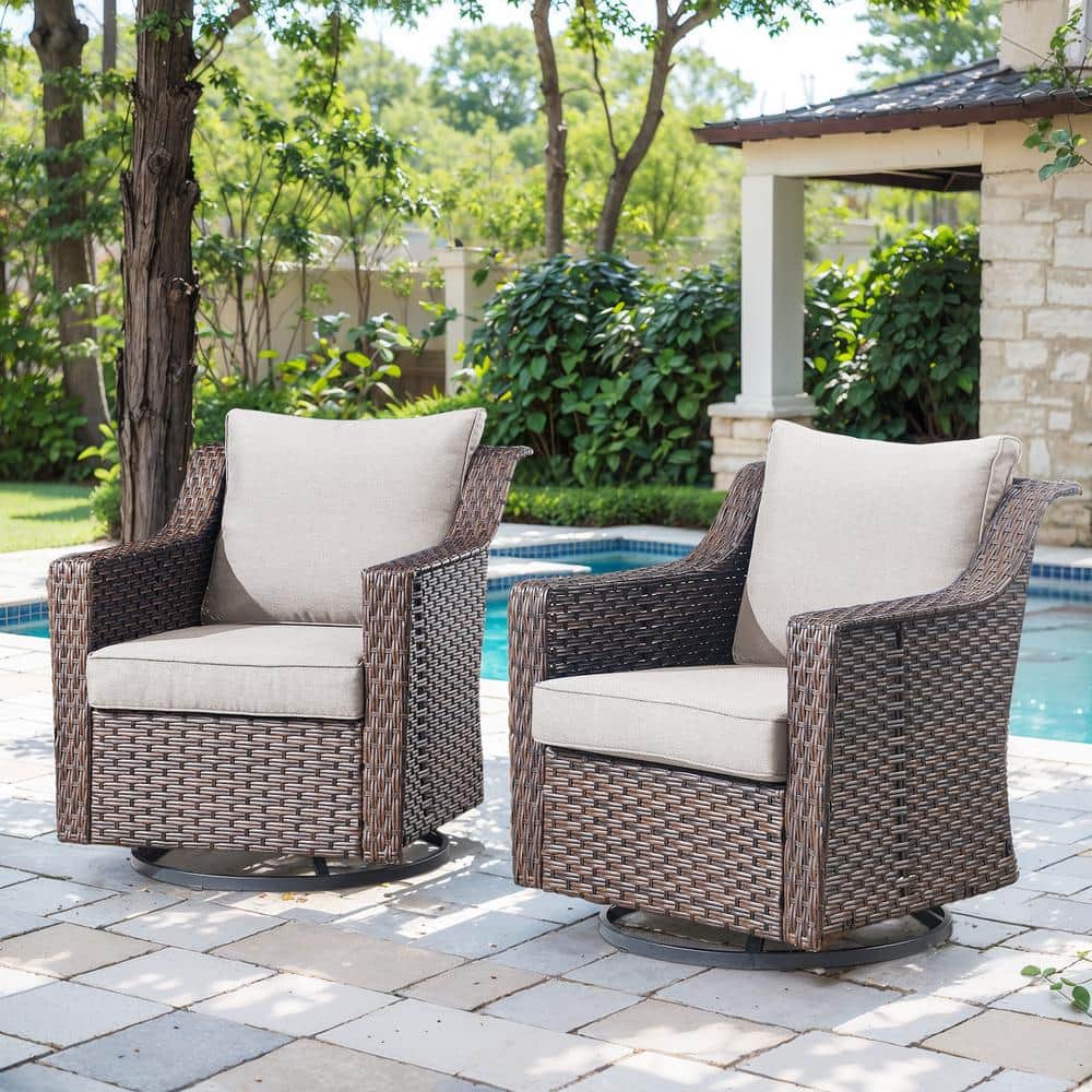 moosprr Slimline Brown Swivel Glider Wicker Outdoor Rocking
