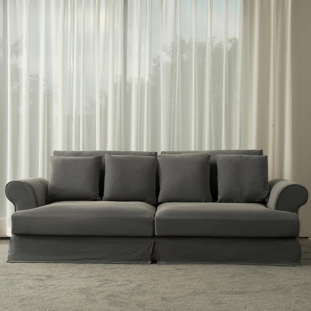 Lazy Style 102 in. Wide Round Arm Cotton and Linen Fabric Removable Covers 