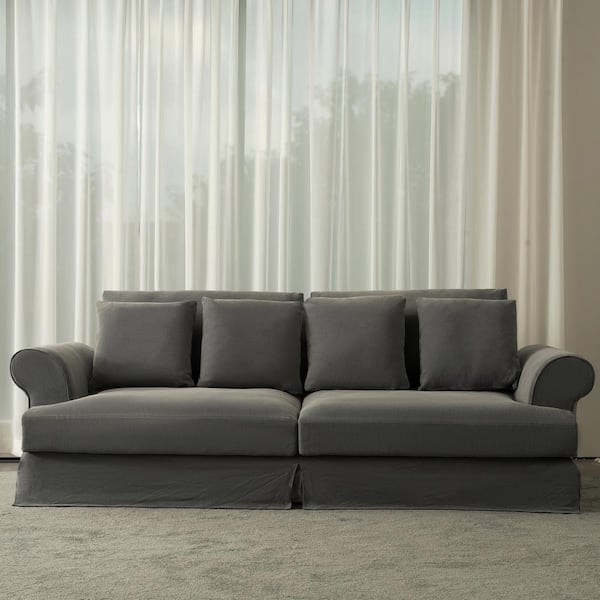 Lesly Lazy Style 102 in. Wide Round Arm Cotton and Linen Fabric Removable Covers Rectangle 2-Seater Sofa in Grayish Brown